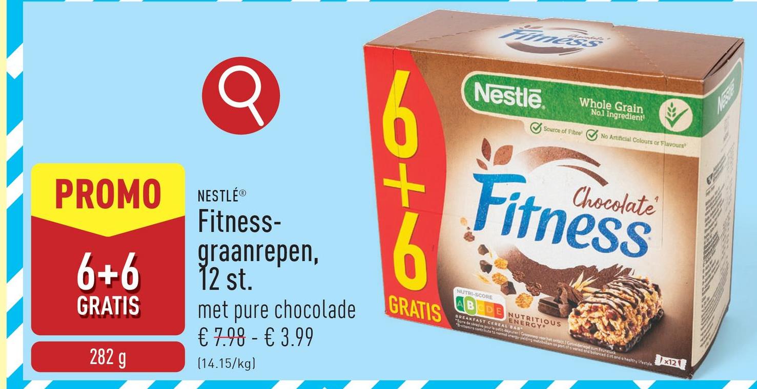 Fitness-graanrepen, 12 st. met pure chocolade