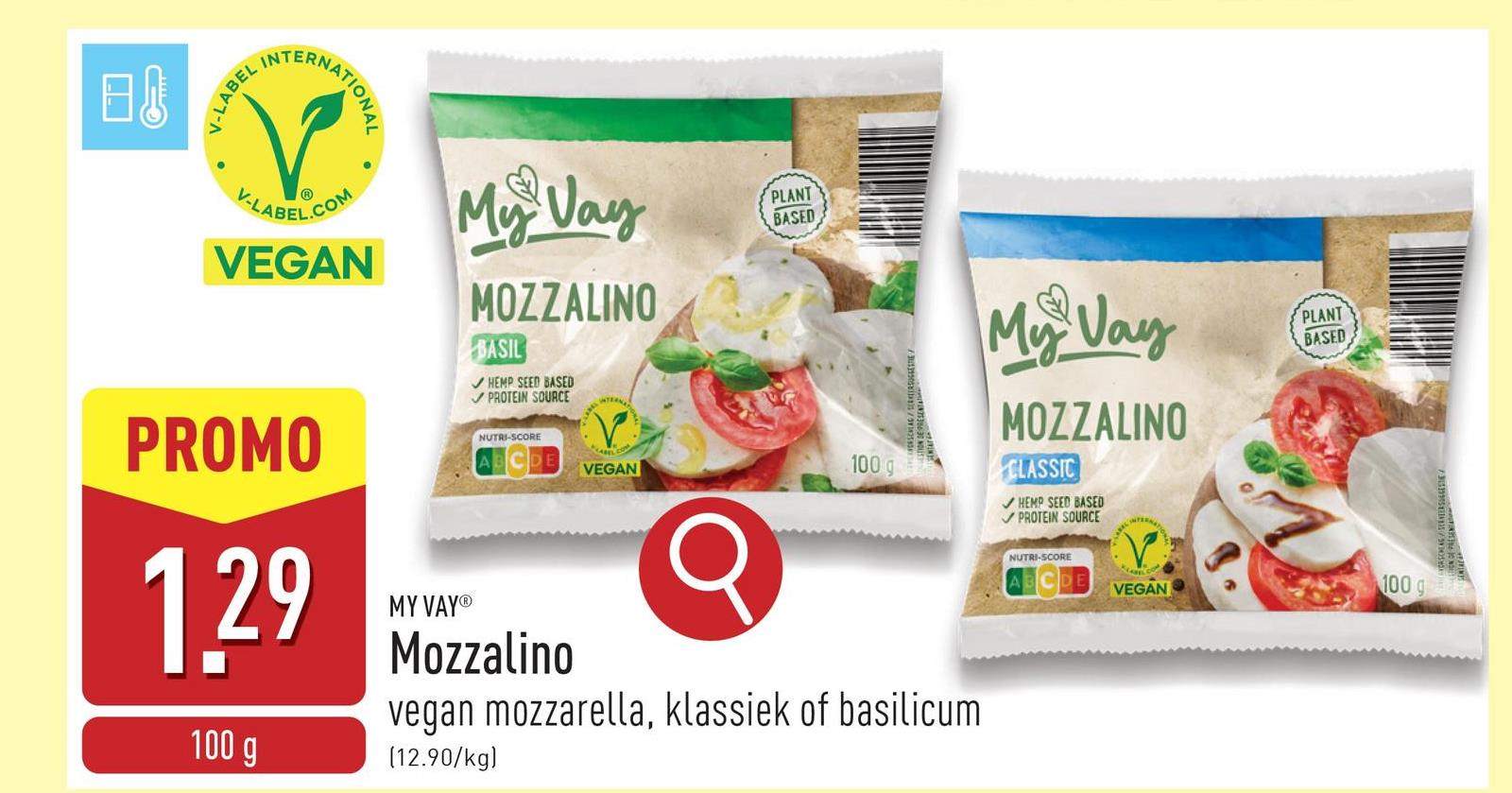 Mozzalino vegan mozzarella op basis van hennepzaad, keuze uit klassiek en basilicum