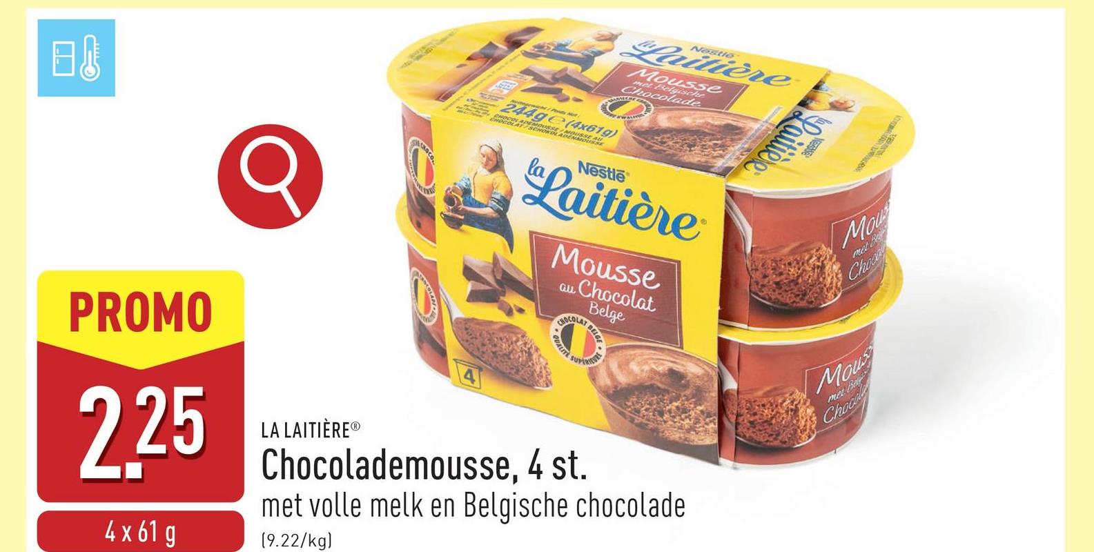 Chocolademousse, 4 st. met volle melk en Belgische chocolade