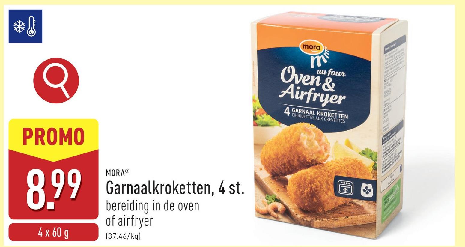 Garnaalkroketten, 4 st. gevuld met 25 % grijze garnalen, geschikt voor bereiding in de oven of airfryer