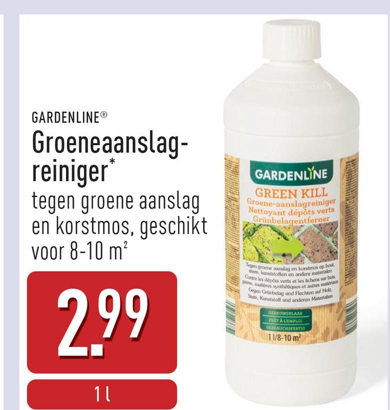 Groeneaanslagreiniger tegen groene aanslag, algen en korstmos op hout, steen, kunststoffen en andere materialen, geschikt voor 8-10 m²