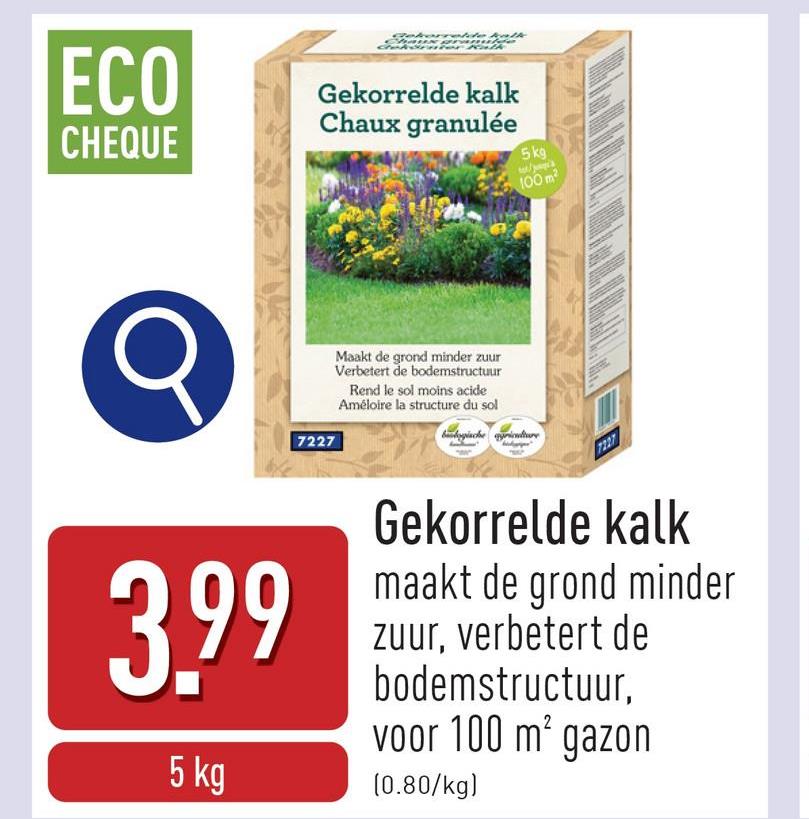 Gekorrelde kalk maakt de grond minder zuur, verbetert de bodemstructuur, bevat extra magnesium, geschikt voor gazons, sier- en moestuin, fruitbomen en kleinfruit, voor max. 100 m² gazon