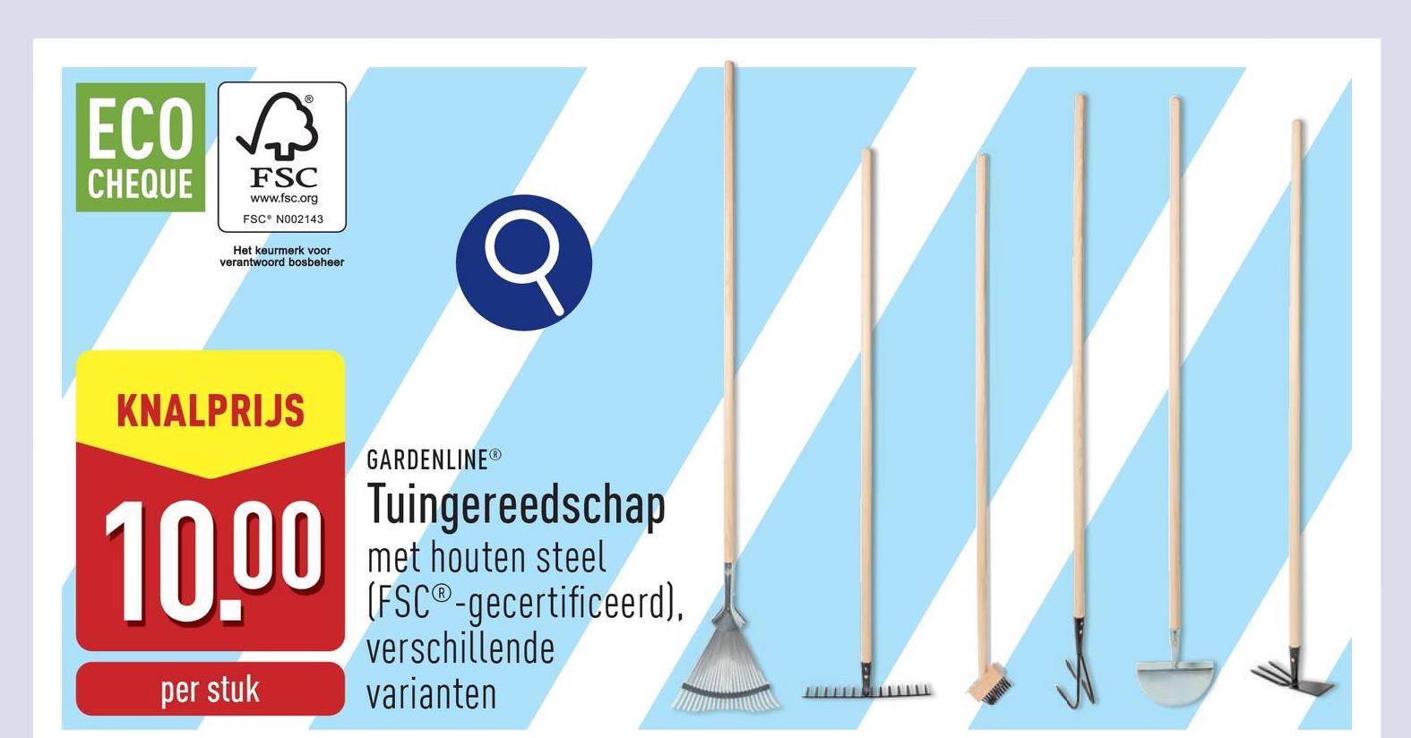 Tuingereedschap met houten steel (FSC®-gecertificeerd), keuze uit onkruidborstel, bladhark, handkrabber, graskantsteker, tuinhark en dubbele hark