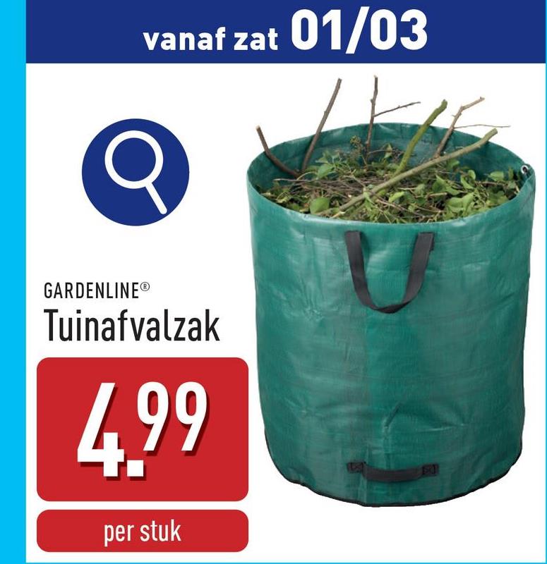 Tuinafvalzak waterafstotend, hoge scheursterkte, diameter: 67 cm, inhoud: 272 l, draagvermogen: max. 65 kg, blijft zelfstandig staan dankzij versterkingsring, stevige draag- en handgrepen