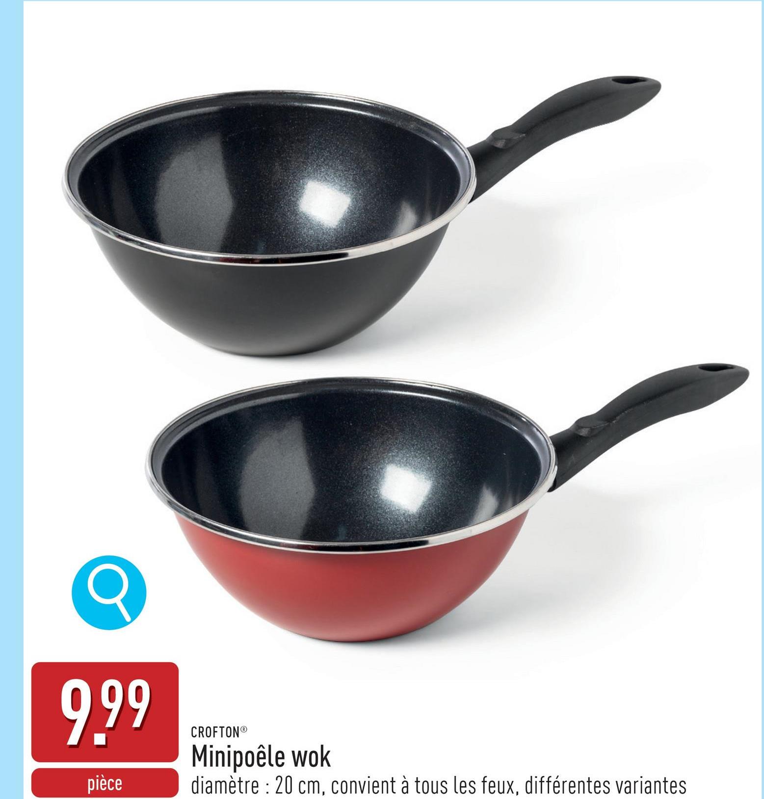 Minipoêle wok acier émaillé, diamètre : 20 cm, convient à tous les feux (induction comprise), avec couche intérieure en céramique, PPG Fusion™, choix entre différentes variantes