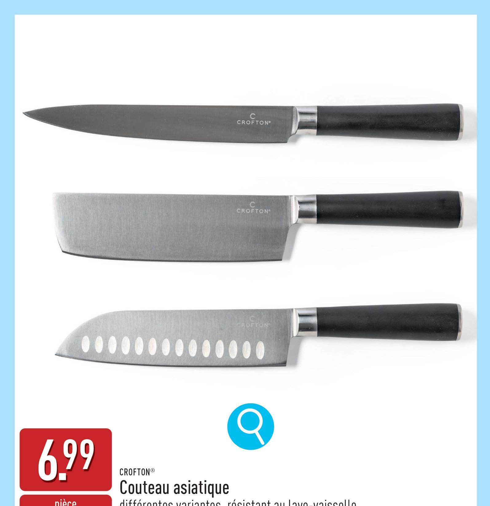 Couteau asiatique acier inoxydable, choix entre couteau santoku (17,7 cm), couteau à sashimi (20,2 cm) et couteau usuba (18 cm), résistant au lave-vaisselle