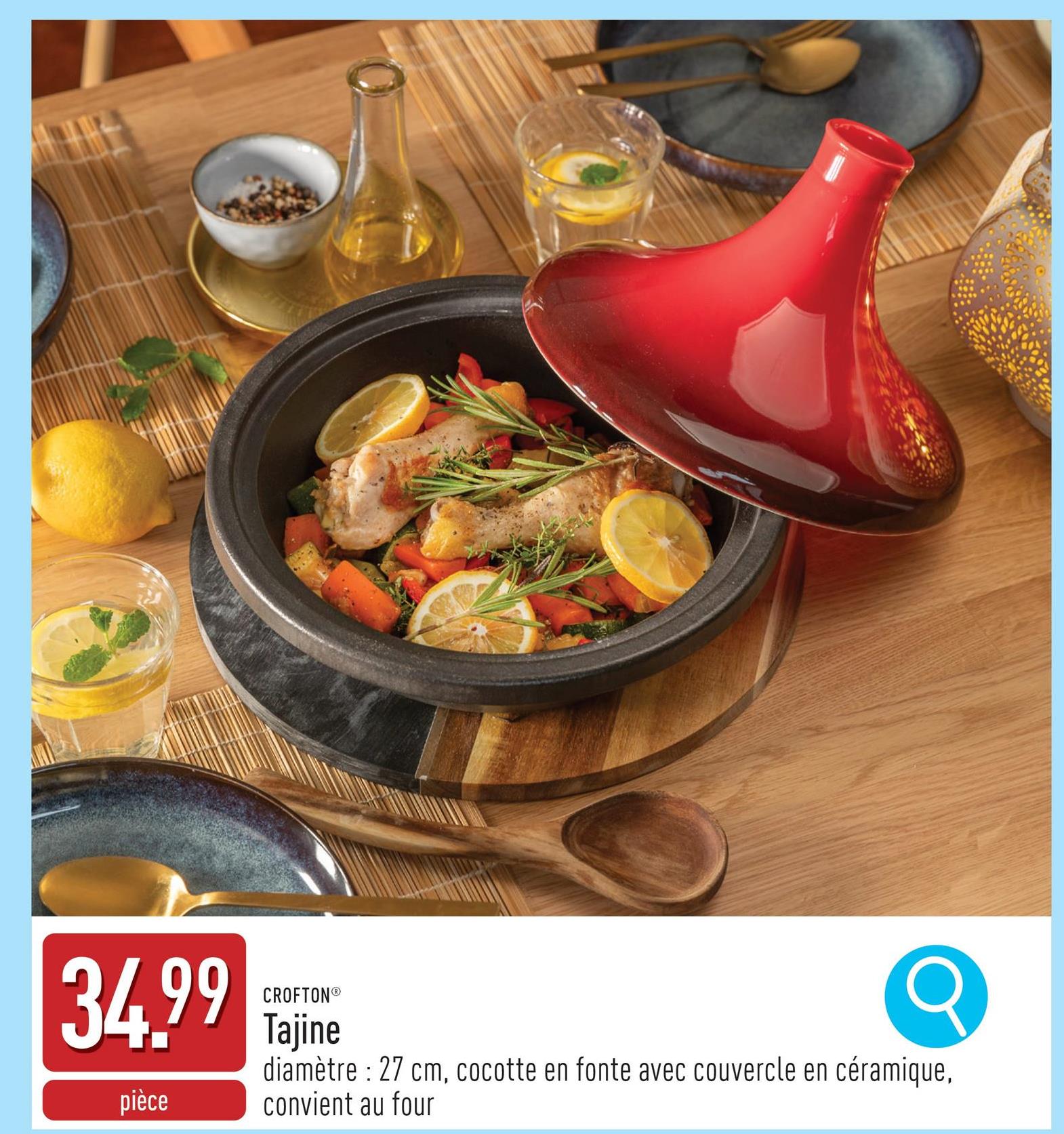 Tajine diamètre : 27 cm, hauteur : 21 cm, cocotte en fonte avec couvercle en céramique, convient au four (jusqu'à 260 °C)