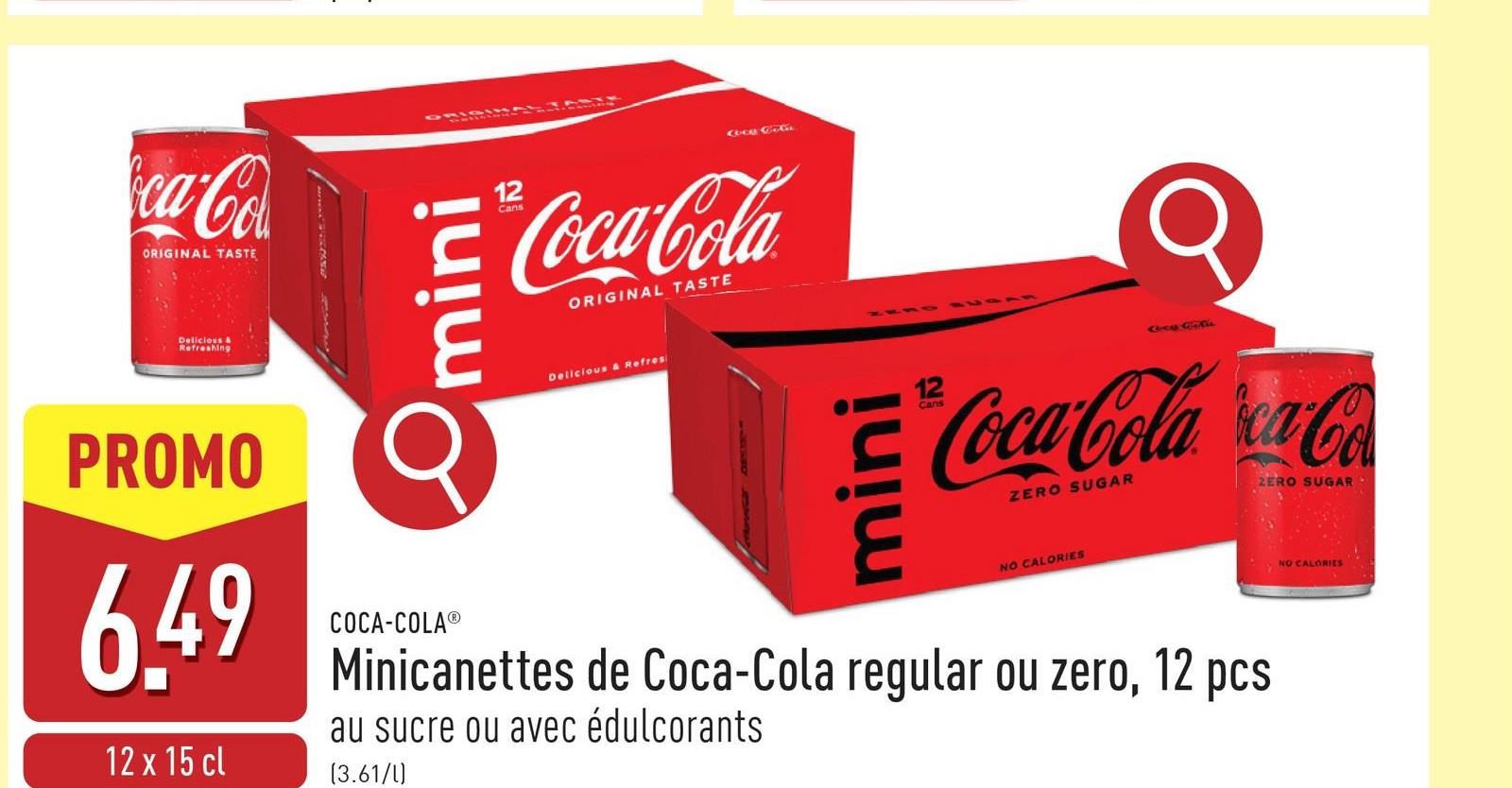 Minicanettes de Coca-Cola zero, 12 pcs avec édulcorants