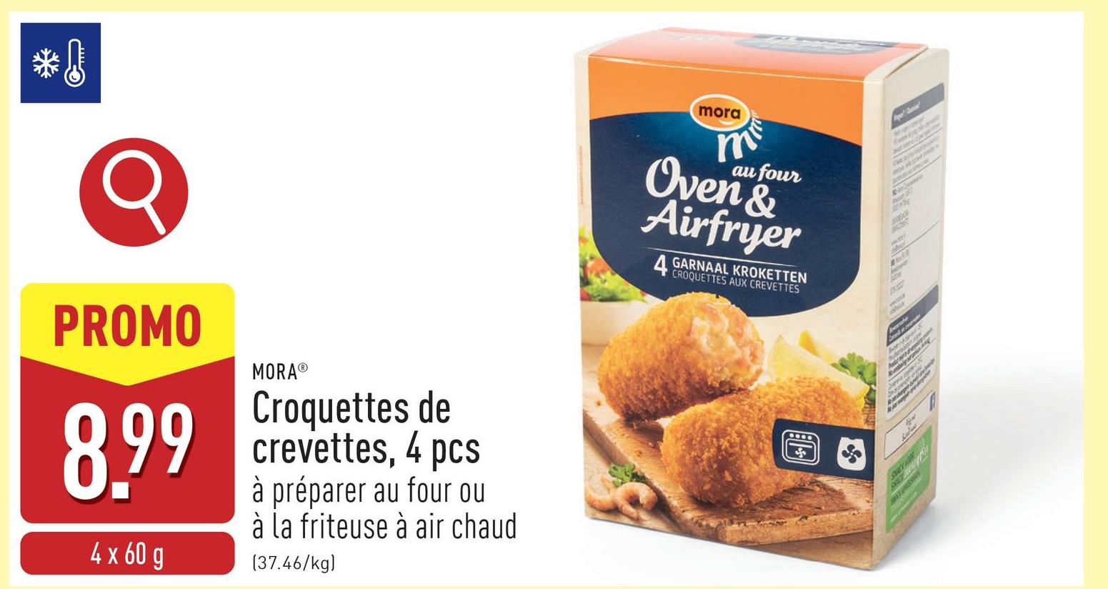 Croquettes de crevettes, 4 pcs farcies de 25 % de crevettes grises, à préparer au four ou à la friteuse à air chaud