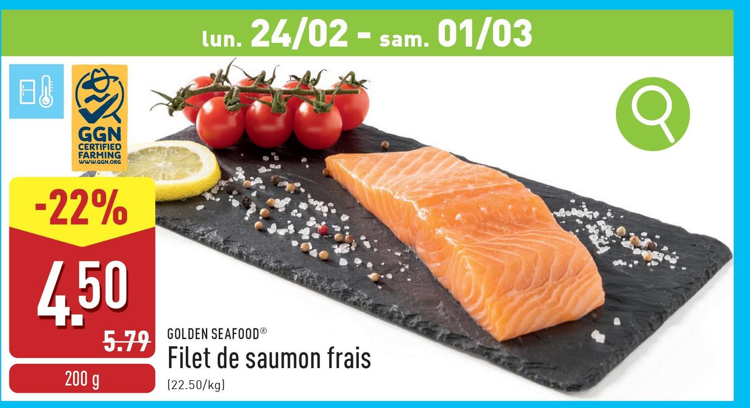 Filet de saumon frais saumon frais, pauvre en arêtes et découpé en filets, origine : Norvège, saumon certifié GGN