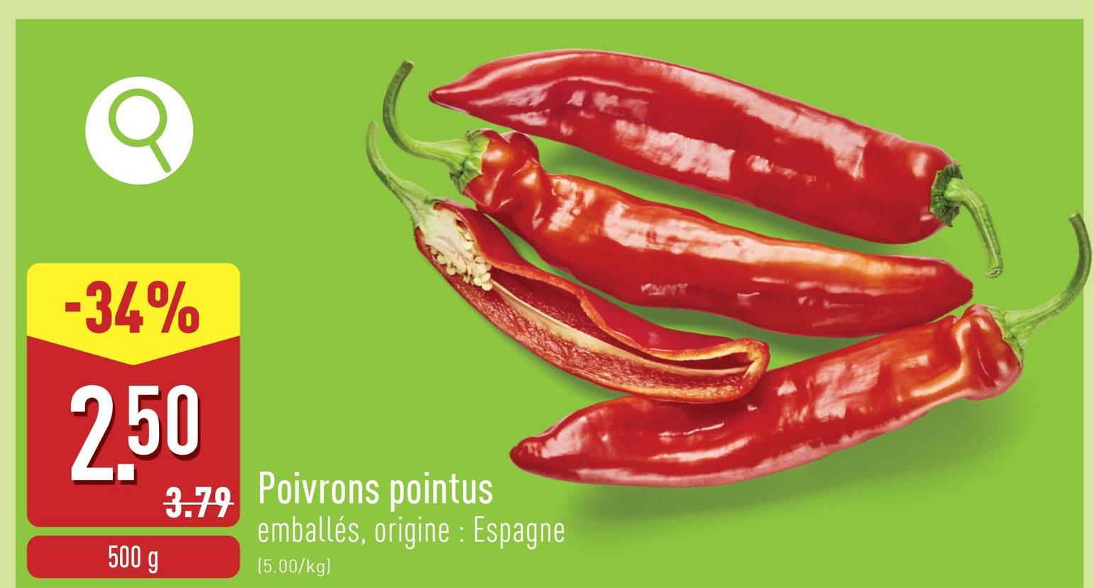 Poivrons pointus emballés, origine : Espagne