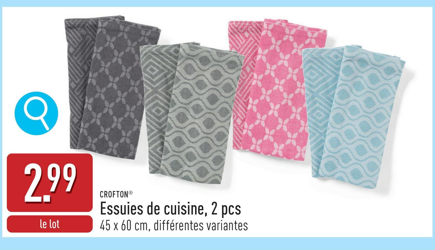 Essuies de cuisine, 2 pcs coton, 45 x 60 cm, choix entre différentes variantes