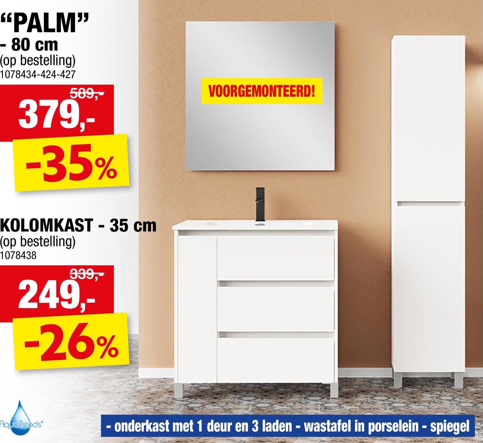 Aquatrends Sira/Palm spiegel 80x80 cm Door de strakke lijnen en het minimalistische design geeft deze spiegel van Aquatrends een elegante toest aan je badkamer.<ul>	<li>Afmetingen: 80x80 cmDeze spiegel maakt deel uit van het Sira of Palm badkamermeubel. De bijhorende onderdelen van het meubel kan je terugvinden bij de accessoires. Dit artikel is niet altijd compatibel met andere badkamermeubelen.