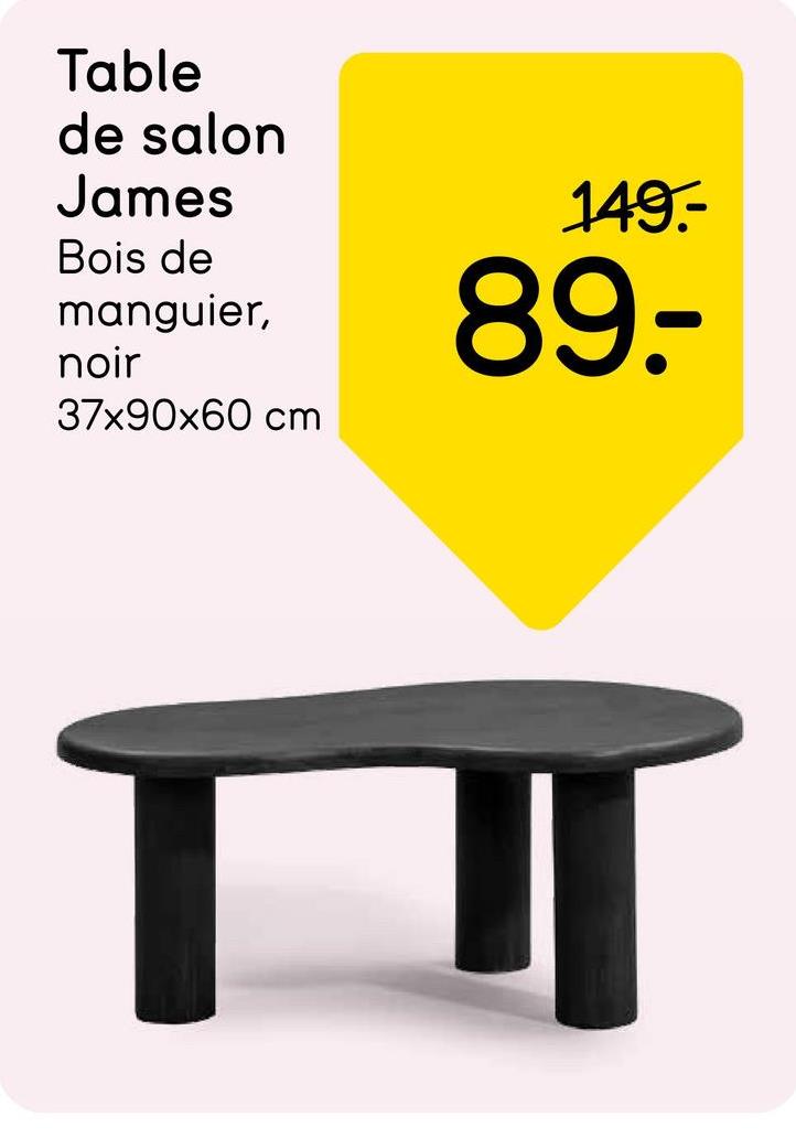 Table de salon James - noire - 90x60x37 cm