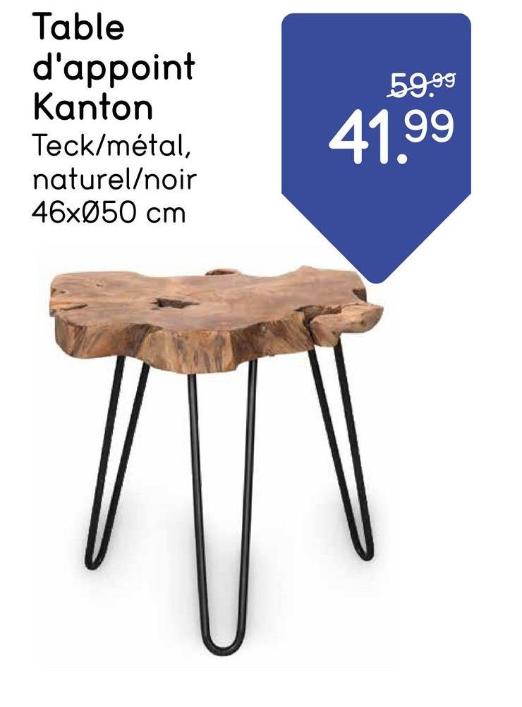 Table d'appoint Kanton - couleur naturelle/noire La table d'appoint Kanton est faite en teck massif associé à du métal. Cette table d'inspiration orientale est très jolie dans l'entrée, la salle de séjour ou la chambre. Mettez-y une lampe, un cadre ou un chandelier pour plus d'a