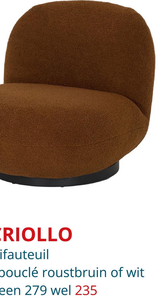 RIOLLO
ifauteuil
bouclé roustbruin of wit
een 279 wel 235