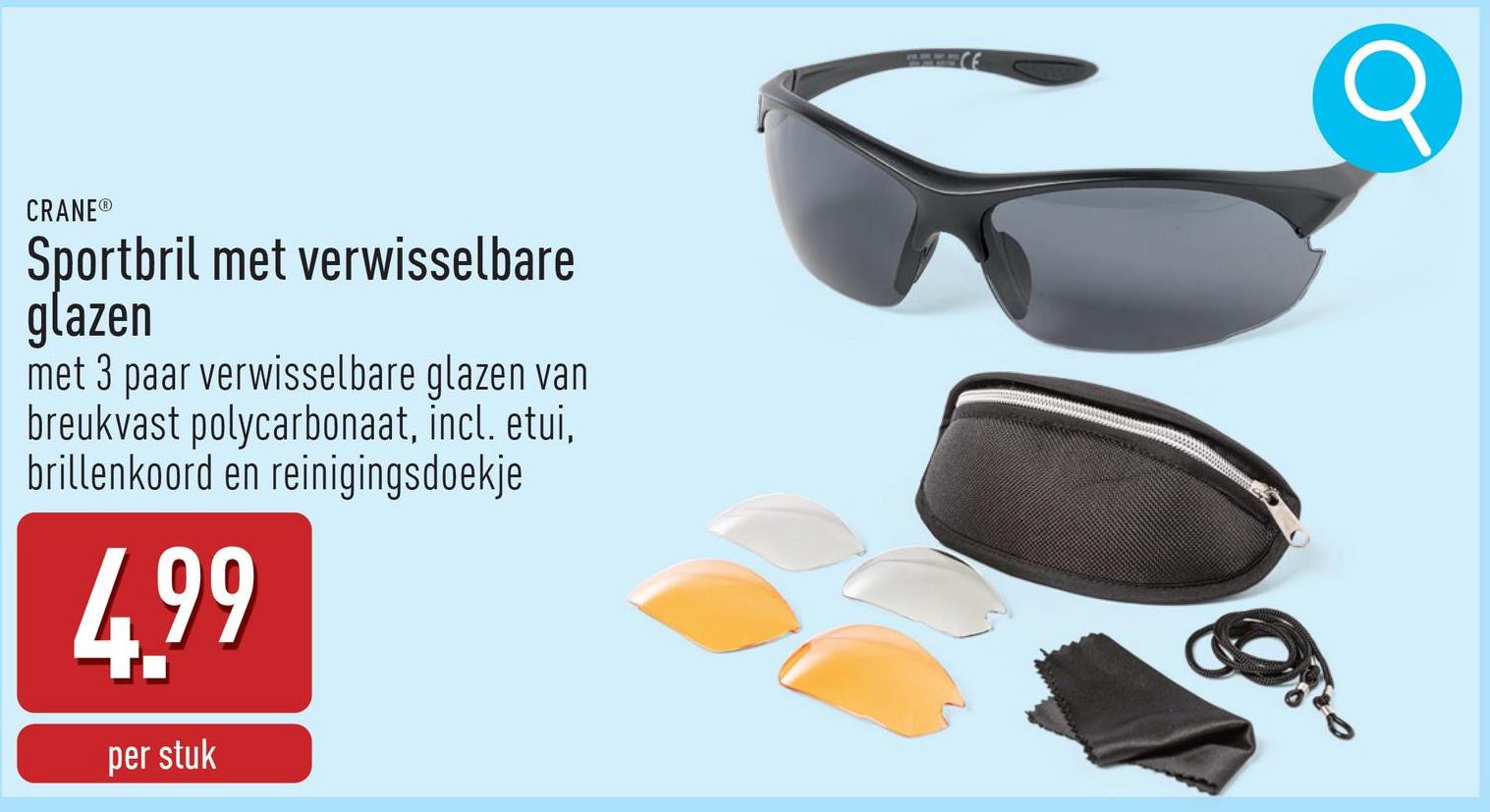 Lunettes de sport à verres interchangeables avec 3 paires de verres interchangeables en polycarbonate incassable, étui, cordon et chiffon de nettoyage incl., protection à 100 % contre les UV