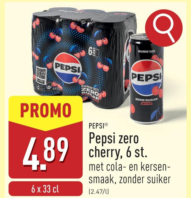 Pepsi zero cherry 6 pcs au goût de coca et de cerise, sans sucre