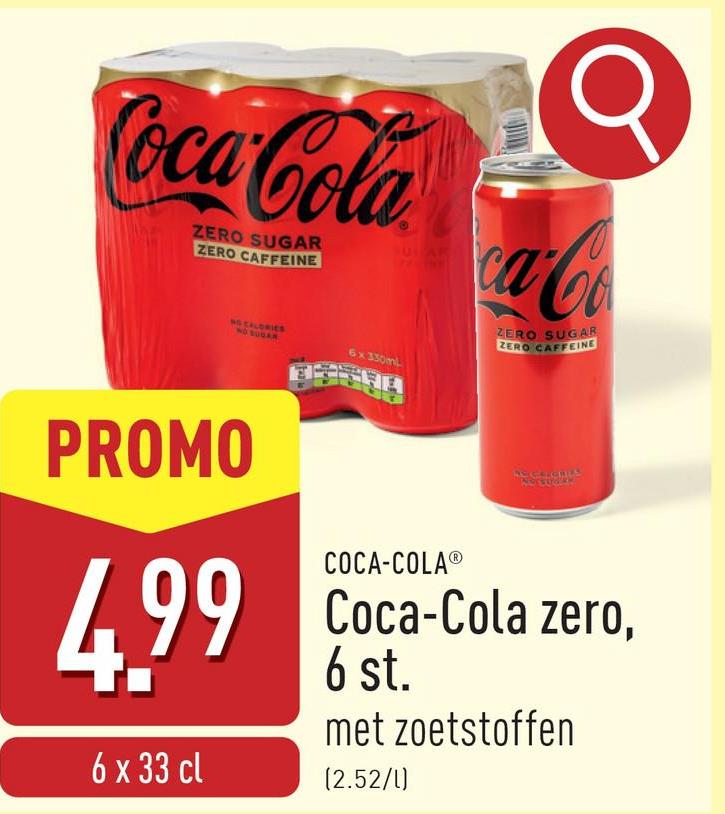 Coca-Cola zero 6 pcs avec édulcorants, sans sucre et sans caféine