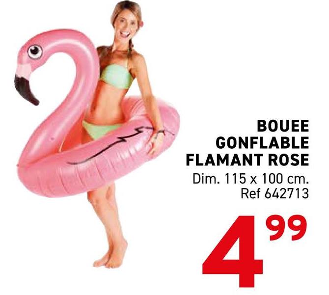 BOUEE
GONFLABLE
FLAMANT ROSE
Dim. 115 x 100 cm.
Ref 642713
99
4⁹⁹