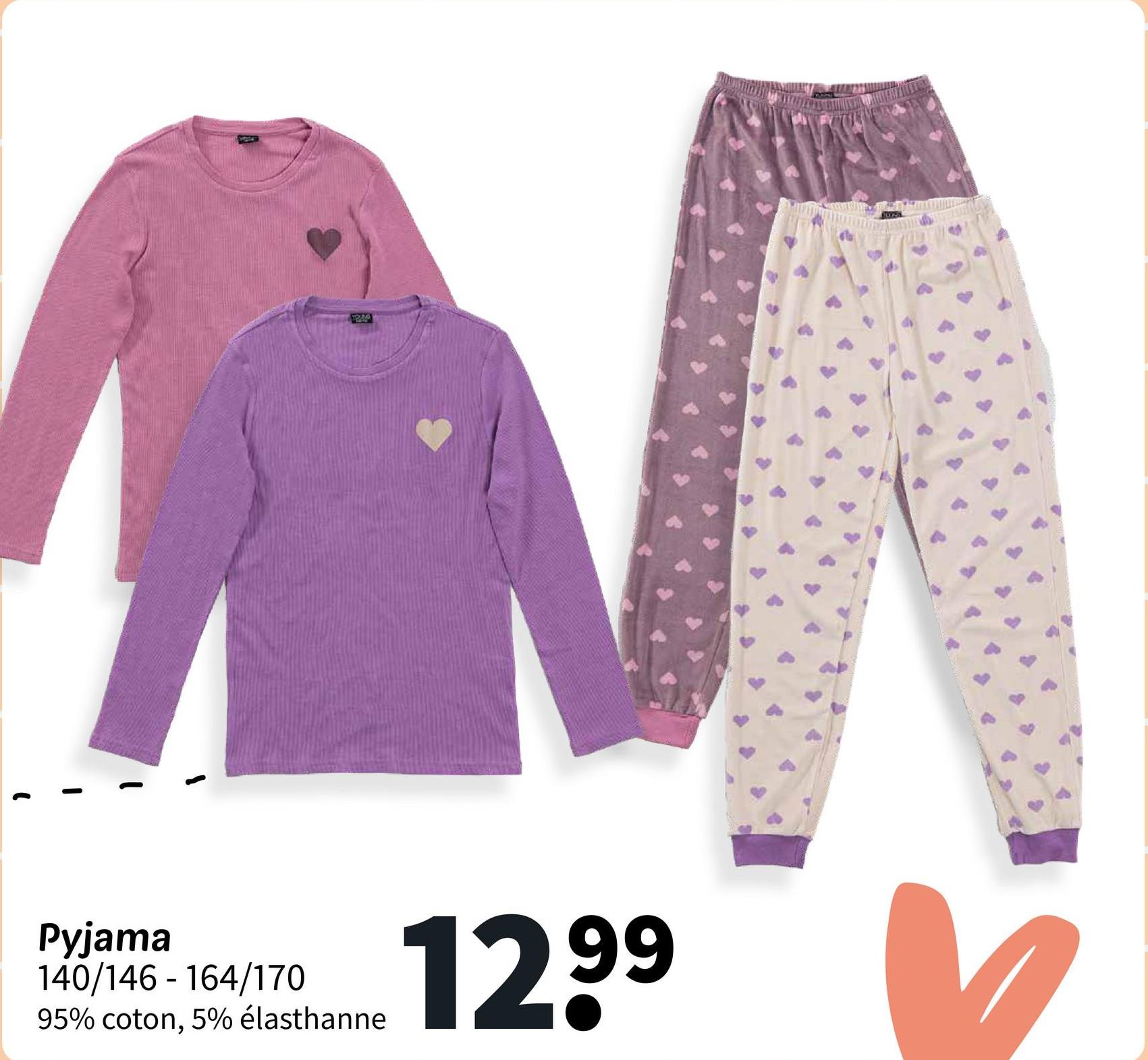 Pyjama
140/146-164/170
95% coton, 5% élasthanne
M
1299