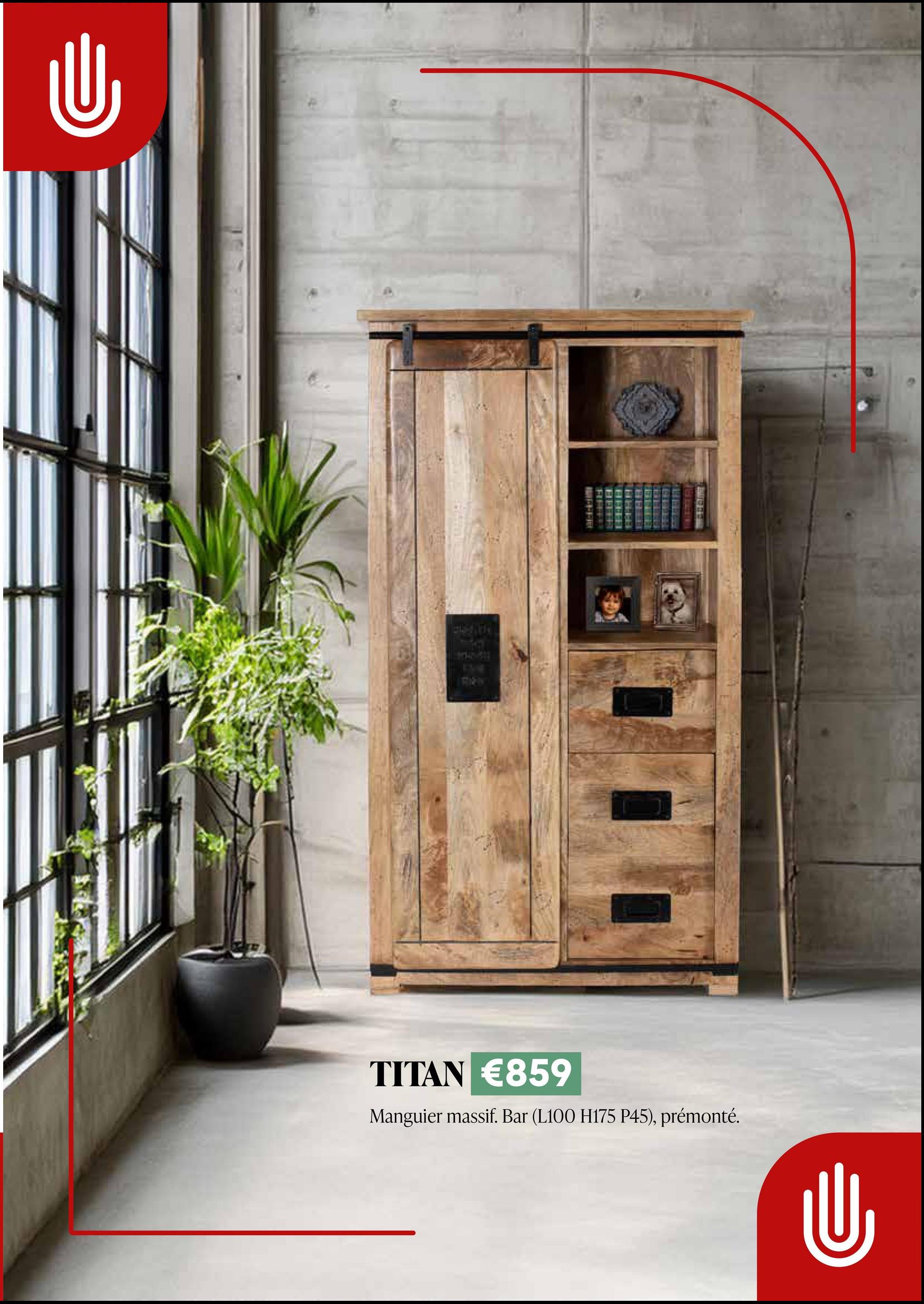TITAN €859
Manguier massif. Bar (L100 H175 P45), prémonté.
Ս