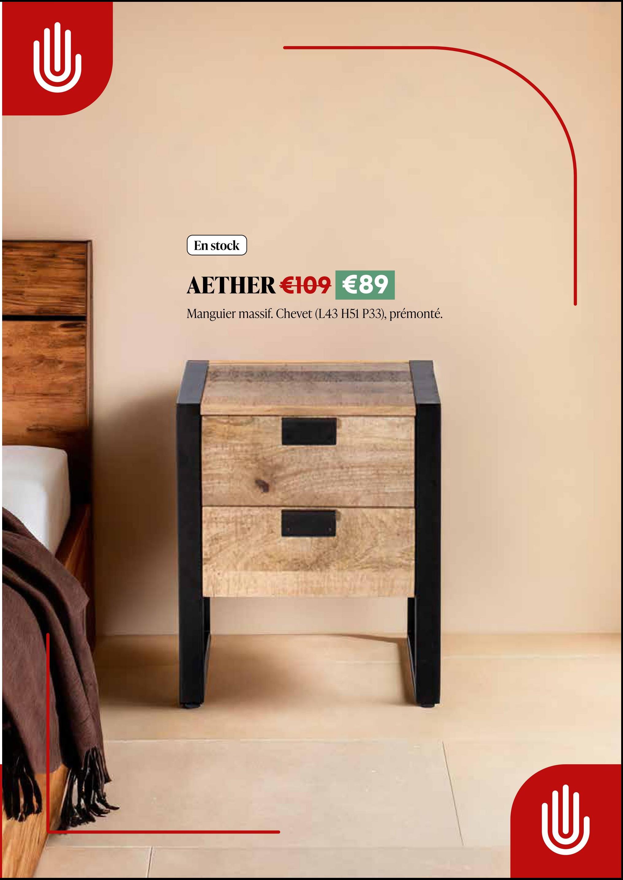 En stock
AETHER €109 €89
Manguier massif. Chevet (L43 H51 P33), prémonté.