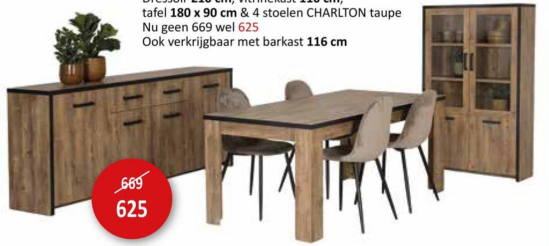 tafel 180 x 90 cm & 4 stoelen CHARLTON taupe