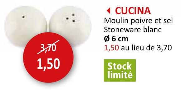 Moulin poivre et sel Stoneware blanc Ø 6 cm