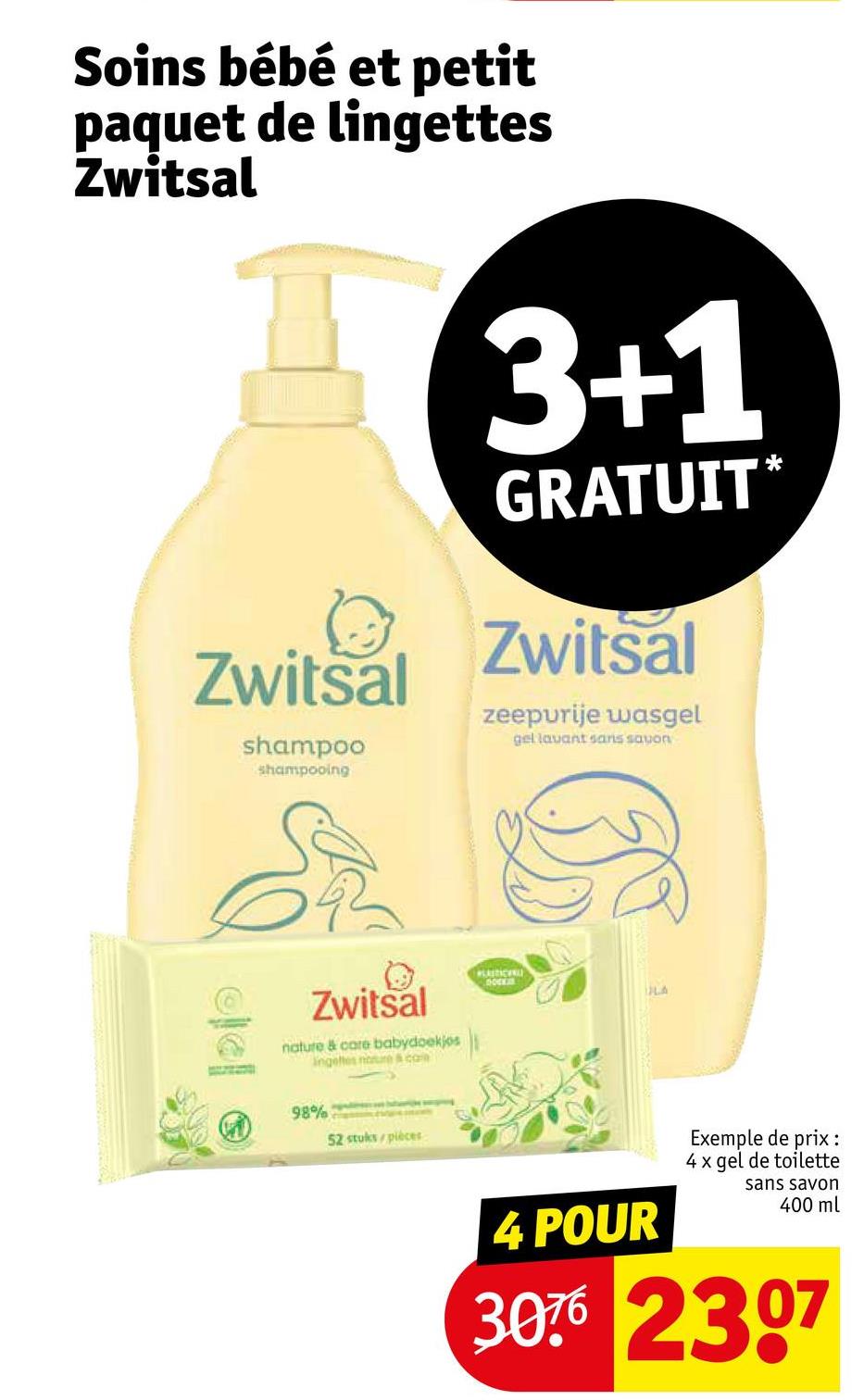 Soins bébé et petit paquet de lingettes Zwitsal