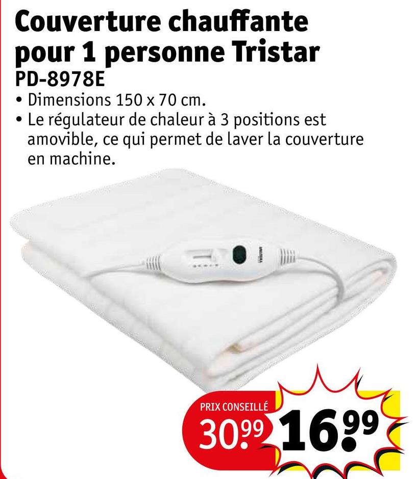 Couverture chauffante pour 1 personne Tristar PD-8978E