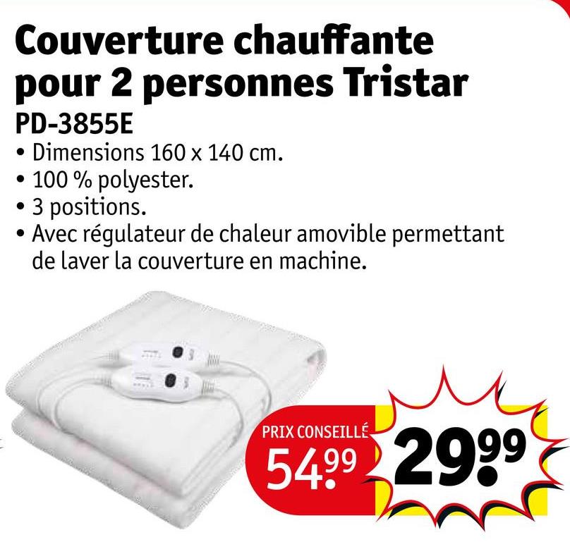 Couverture chauffante pour 2 personnes Tristar
