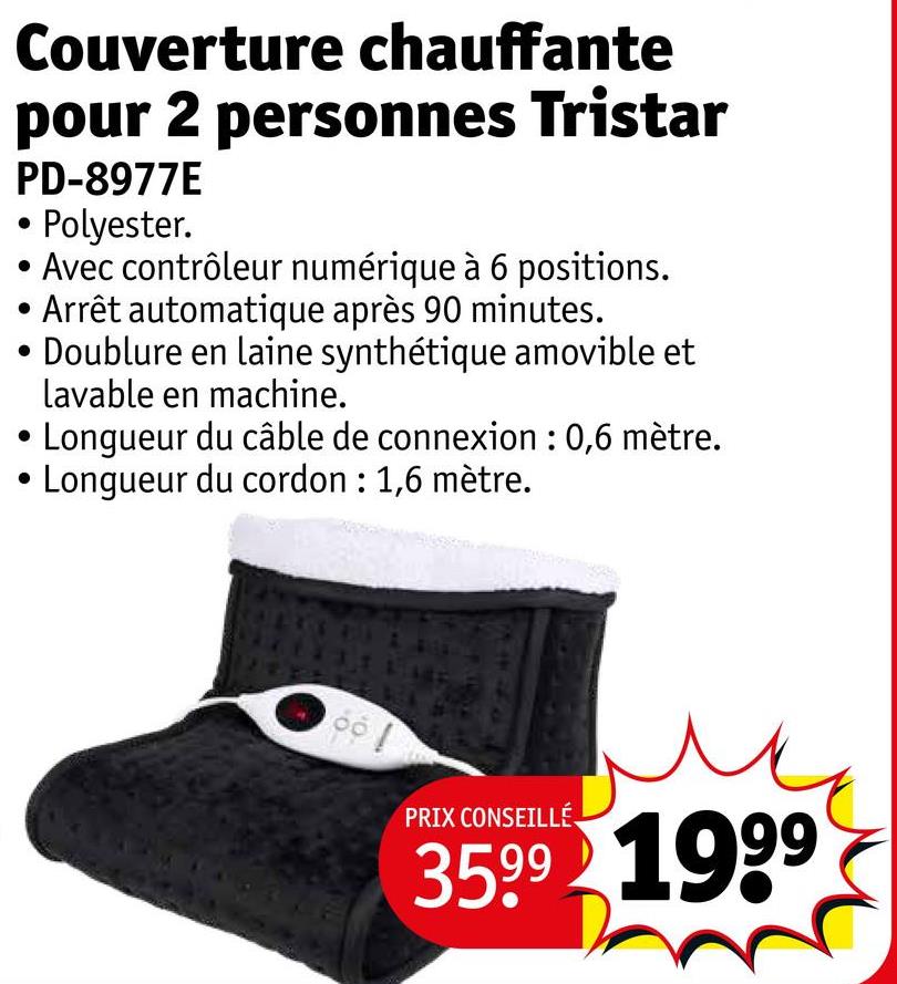 Couverture chauffante pour 2 personnes Tristar PD-8977E
